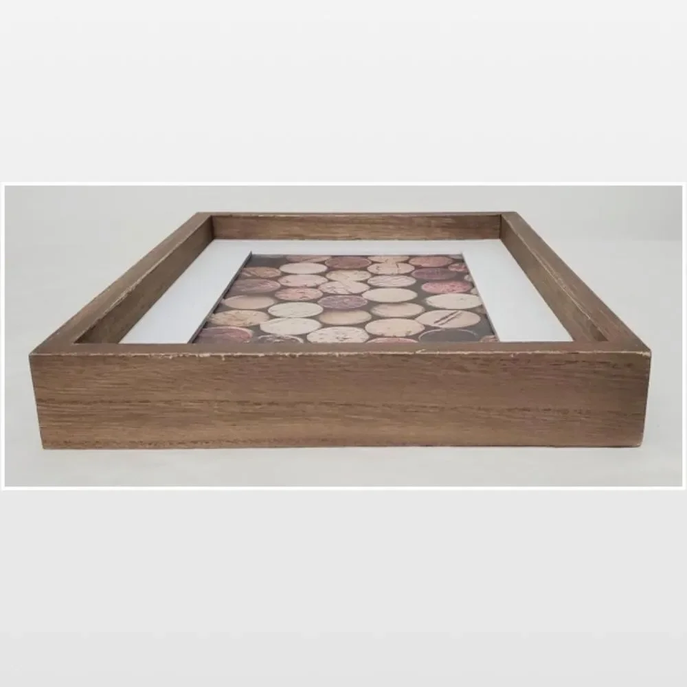 New Wood Framed Brown Cork Picture Box Sign Décor